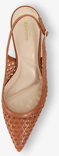 Womens Tan Leather Divided Weave Slingback Leather Kitten-Heel Pumps Eur 38/5 Uk Women - Image 2