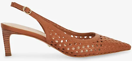Womens Tan Leather Divided Weave Slingback Leather Kitten-Heel Pumps Eur 38/5 Uk Women