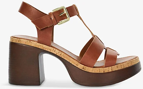 Womens Tan-Leather Jungle T-Bar Leather Heeled Sandals Eur 36 / 3 Uk Women