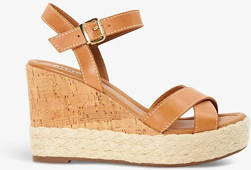 Womens Tan-Leather Kindest Crossover-Strap Wedge Sandals Eur 41 / 8 Uk Women