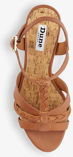 Womens Tan-Leather Koali Plaited Cork-Wedge Leather Heeled Sandals Eur 41 / 8 Uk Women - Image 2