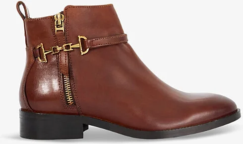 Womens Tan Leather Parklyn Snaffle-Trim Flat Leather Ankle Boots Eur 37 / 4 Uk Women