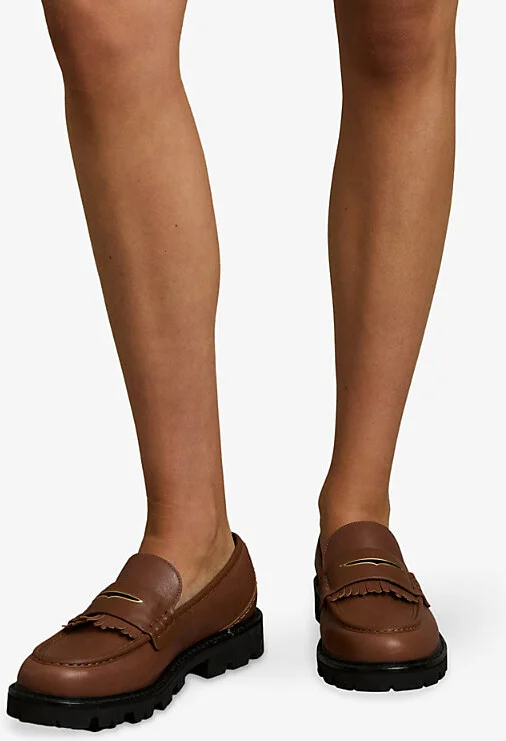 Womens Tan Lianna Fringed Chunky Penny Leather Loafers Eur 41 / 8 Uk Women - Image 2