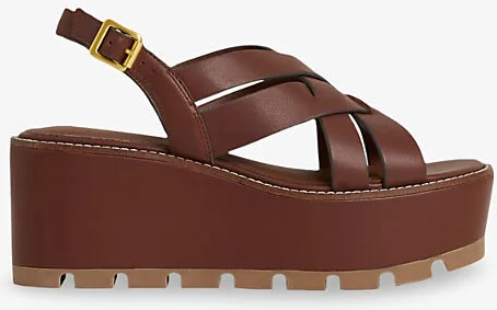 Womens Tan Naomi Leather Wedge Sandals Eur 41 / 8 Uk Women
