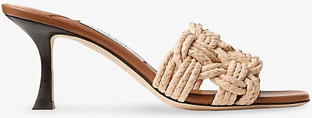 Womens Tan/Natural Chara 70 Crochet Raffia Heeled Mules Eur 38.5 / 5.5 Uk Women