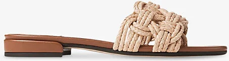 Womens Tan/Natural Chara Flat Crochet Raffia Mules Eur 35.5/2.5 Uk Women