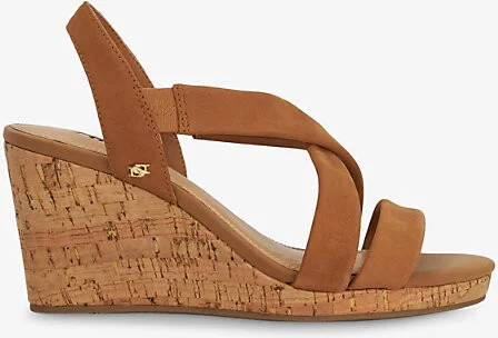 Womens Tan Nubuck Kamies Wide-Fit Cork Wedge-Heel Leather Shoes Eur 41 / 8 Uk Women