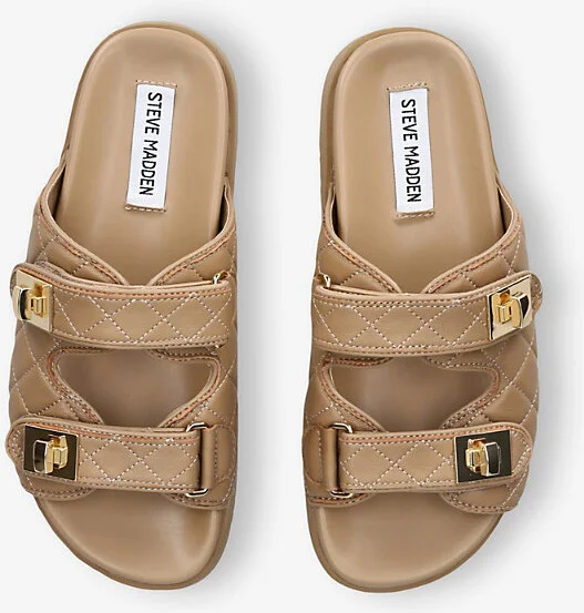 Womens Tan Schmona-Cn Quilted- Faux-Leather Flat Sandals Eur 39 / 6 Uk Women - Image 2