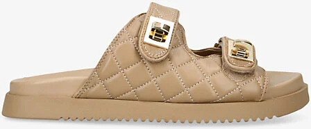 Womens Tan Schmona-Cn Quilted- Faux-Leather Flat Sandals Eur 39 / 6 Uk Women