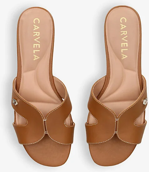 Womens Tan Seville Stud-Embellished Leather Flat Sandals Eur 37 / 4 Uk Women - Image 2