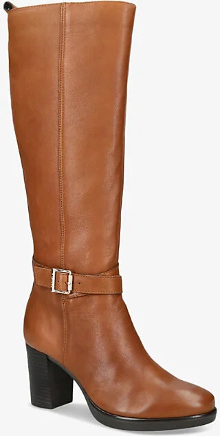 Womens Tan Silver 2 Buckle-Embellished Leather Knee-High Boots Eur 40 / 7 Uk Women - Image 2