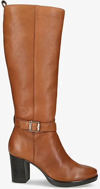 Womens Tan Silver 2 Buckle-Embellished Leather Knee-High Boots Eur 40 / 7 Uk Women