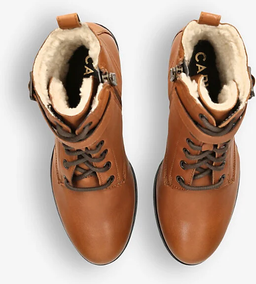 Womens Tan Snug Fleece-Lined Leather Heeled Boots Eur 38/5 Uk Women - Image 2