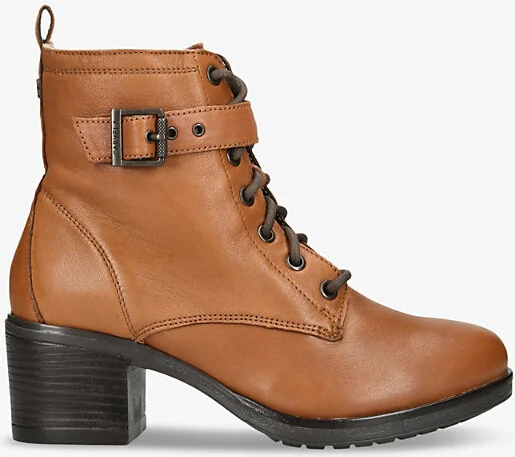 Womens Tan Snug Fleece-Lined Leather Heeled Boots Eur 38/5 Uk Women