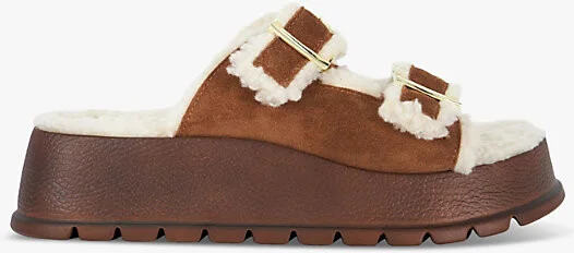 Womens Tan-Suede Lazio Buckled Shearling-Lined Suede Sandals Eur 37 / 4 Uk Women