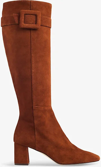 Womens Tan-Tan Carlotta Block-Heel Suede Knee-High Boots Eur 41 / 8 Uk Women