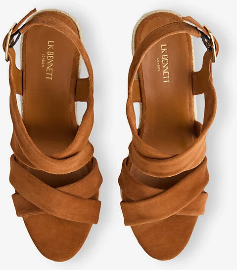 Womens Tan-Tan Mariana Multi-Strap Suede Wedges Eur 41 / 8 Uk Women - Image 2