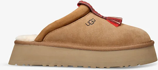 Womens Tan Tazzle Tassel-Embellished Suede Flatform Slippers Eur 39 / 6 Uk Women