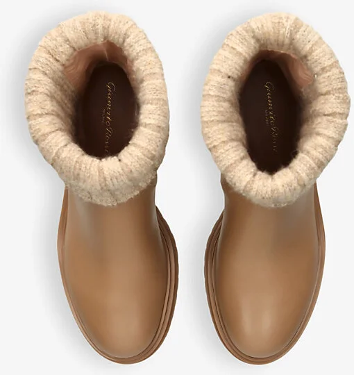 Womens Tan Tenney Ribbed-Knit Leather Ankle Boots Eur 36 / 3 Uk Women - Image 2