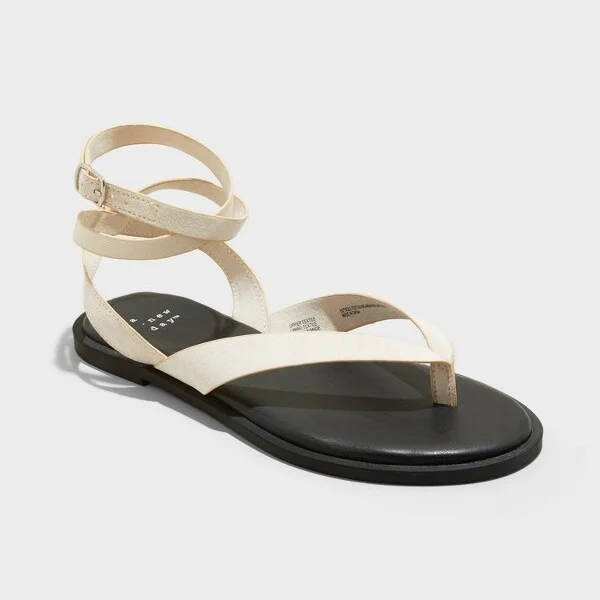 Women's Tarin Ankle Wrap Thong Sandals - A New Day™ : Cushioned Footbed, Adjustable Ankle Strap, Open Round Toe