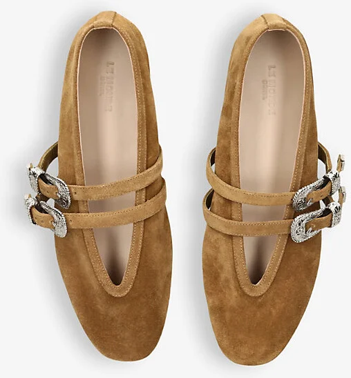 Womens Taupe Claudia Double-Strap Suede Flats Eur 41 / 8 Uk Women - Image 2