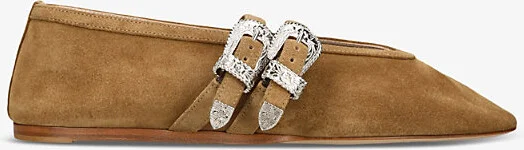 Womens Taupe Claudia Double-Strap Suede Flats Eur 41 / 8 Uk Women