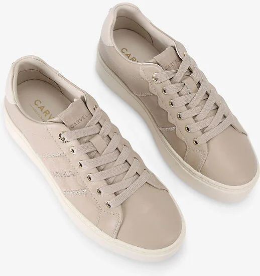 Womens Taupe Comb Castella Branded Leather Low-Top Trainers Eur 38/5 Uk Women - Image 2