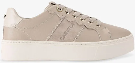 Womens Taupe Comb Castella Branded Leather Low-Top Trainers Eur 38/5 Uk Women