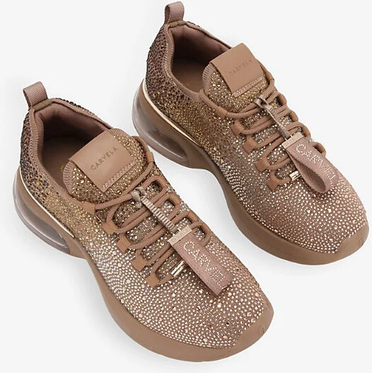 Womens Taupe Comb Cosmic Bubble Jewel Rhinestone-Embellished Low-Top Trainers Eur 40 / 7 Uk Women - Image 2