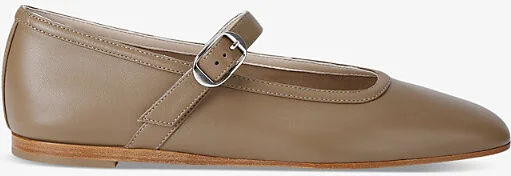 Womens Taupe Mary Jane Leather Ballet Flats Eur 39.5 / 6.5 Uk Women