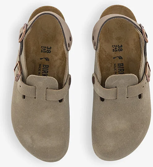 Womens Taupe Suede Tokio Logo-Embossed Suede Slingback Clogs Eur 38/5 Uk Women - Image 2