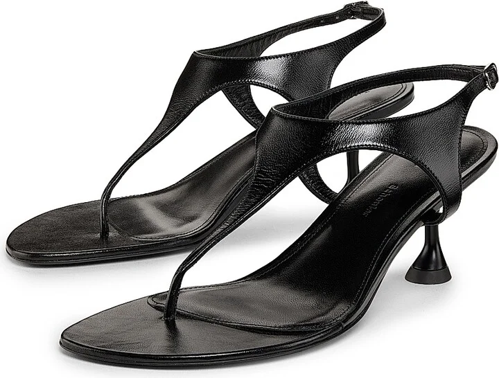 Women's Tee 60MM Leather T-Strap Sandals - Black - Size 6 - Image 2