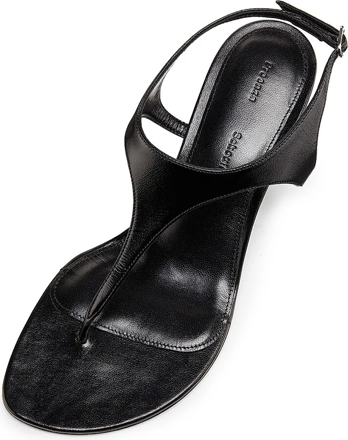 Women's Tee 60MM Leather T-Strap Sandals - Black - Size 6 - Image 4