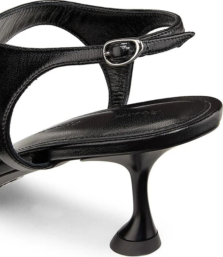 Women's Tee 60MM Leather T-Strap Sandals - Black - Size 6 - Image 5