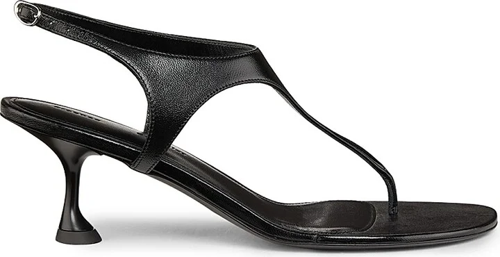 Women's Tee 60MM Leather T-Strap Sandals - Black - Size 6