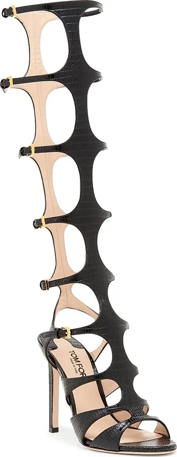 Women's Tejus 130MM Knee-High Printed Leather Sandals - Black - Size 9 - Image 2