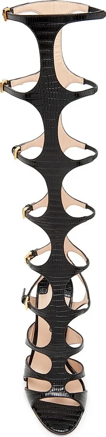 Women's Tejus 130MM Knee-High Printed Leather Sandals - Black - Size 9 - Image 4