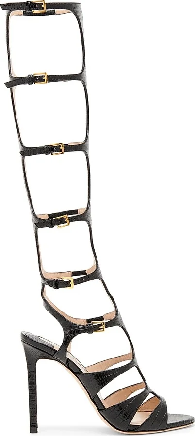 Women's Tejus 130MM Knee-High Printed Leather Sandals - Black - Size 9