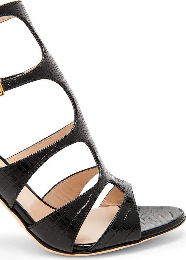 Women's Tejus 85MM Crocodile-Embossed Leather Caged Sandals - Black - Size 6 - Image 5