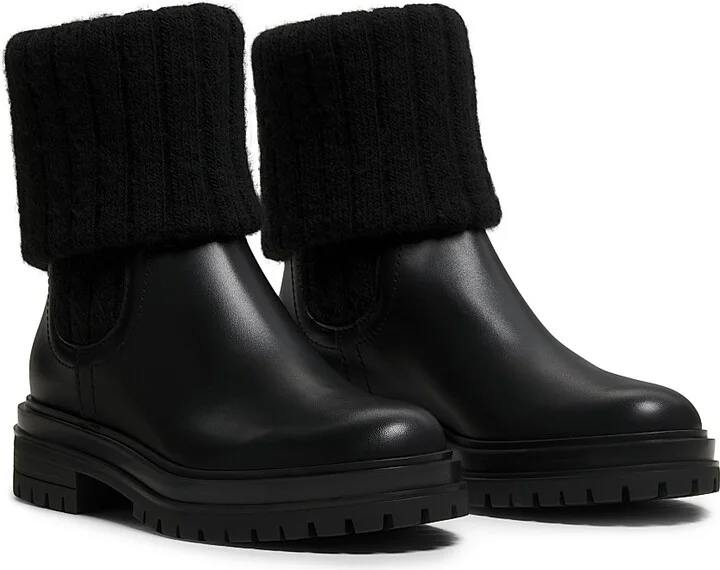 Women's Tenney Foldover Leather Booties - Black - Size 6 - Image 2