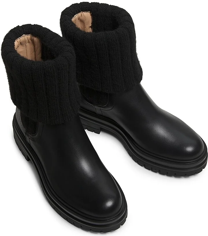 Women's Tenney Foldover Leather Booties - Black - Size 6 - Image 4