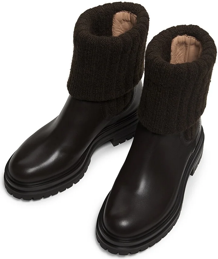 Women's Tenney Foldover Leather Booties - Black - Size 6 - Image 9