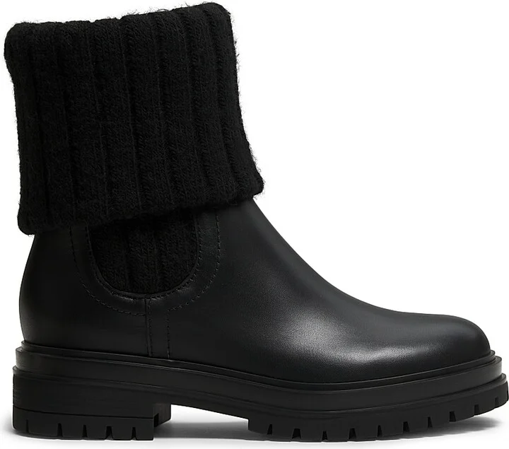 Women's Tenney Foldover Leather Booties - Black - Size 6