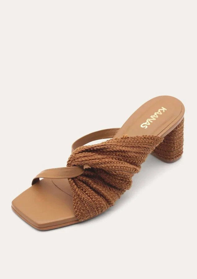 Women's Tenorio Asymmetrical Textured Heel Sandal In Caramel
