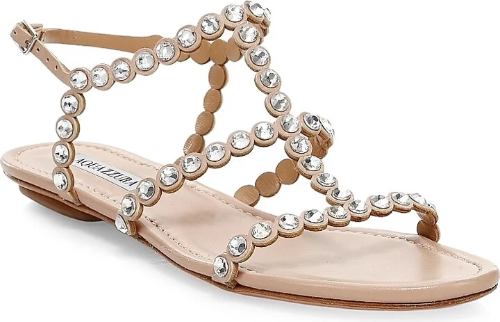 Women's Tequila Crystal-Embellished Leather Flat Sandals - Powder Pink - Size 11.5 - Image 2