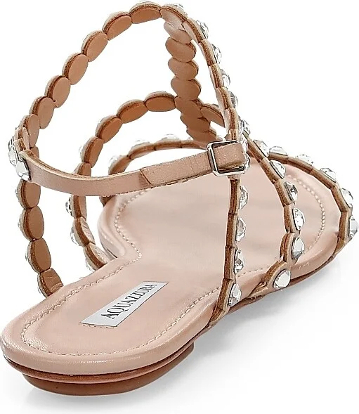 Women's Tequila Crystal-Embellished Leather Flat Sandals - Powder Pink - Size 11.5 - Image 3