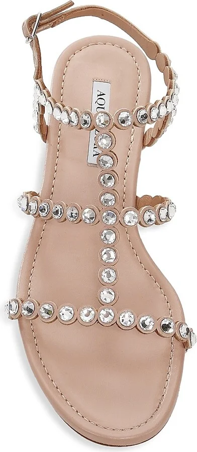Women's Tequila Crystal-Embellished Leather Flat Sandals - Powder Pink - Size 11.5 - Image 5