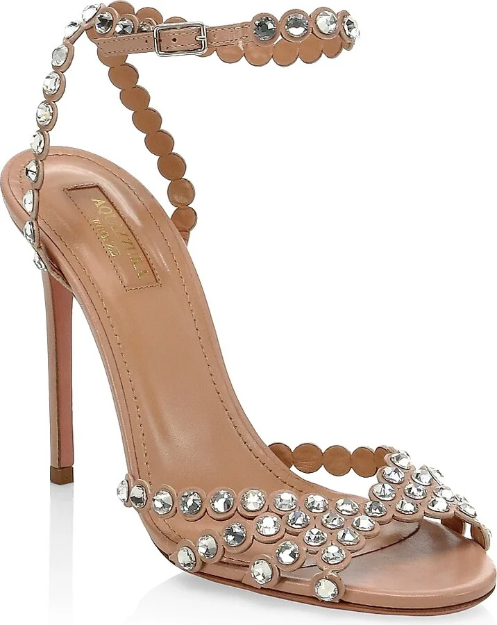 Women's Tequila Crystal-Embellished Leather Sandals - Powder Pink - Size 10
