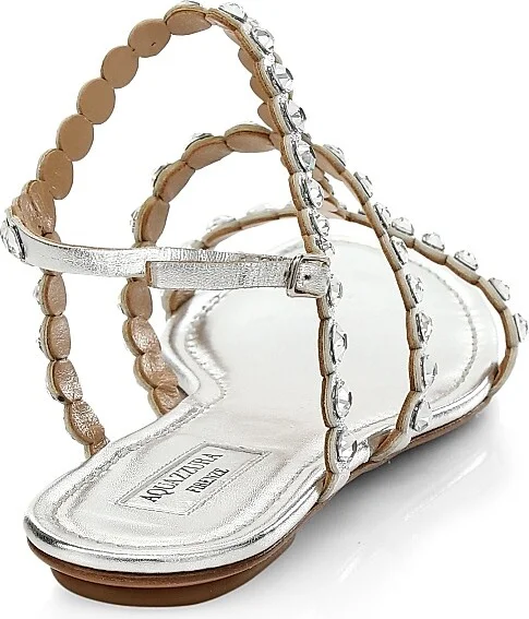 Women's Tequila Crystal-Embellished Metallic Leather Flat Sandals - Silver - Size 11 - Image 3