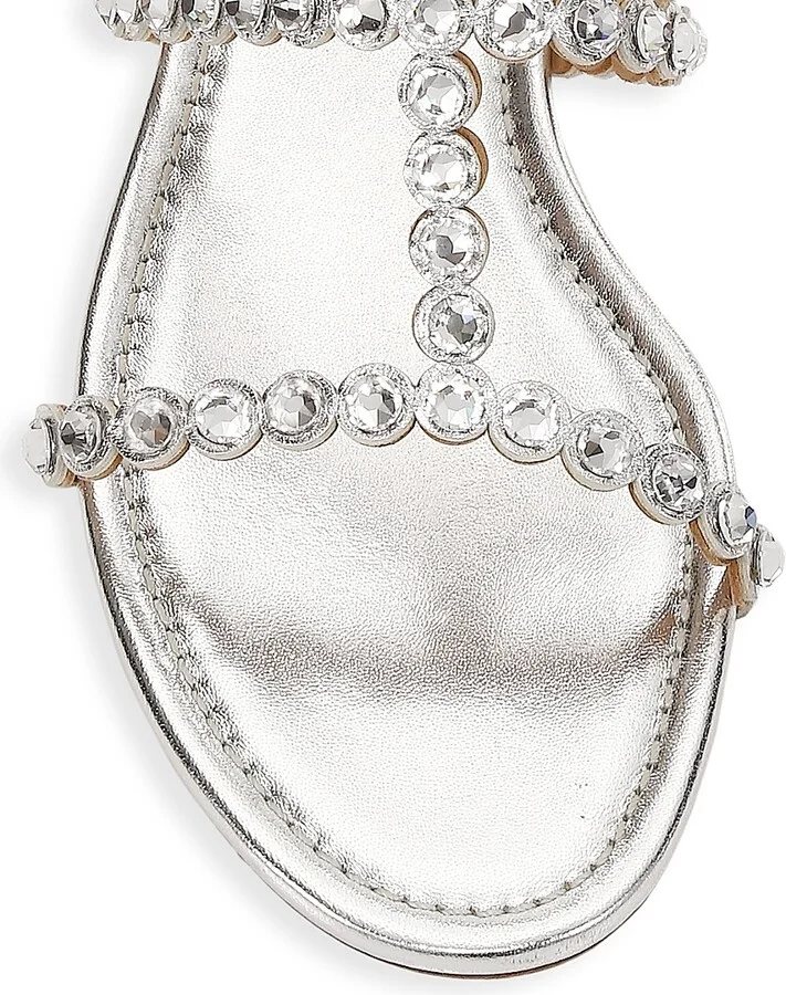 Women's Tequila Crystal-Embellished Metallic Leather Flat Sandals - Silver - Size 11 - Image 4